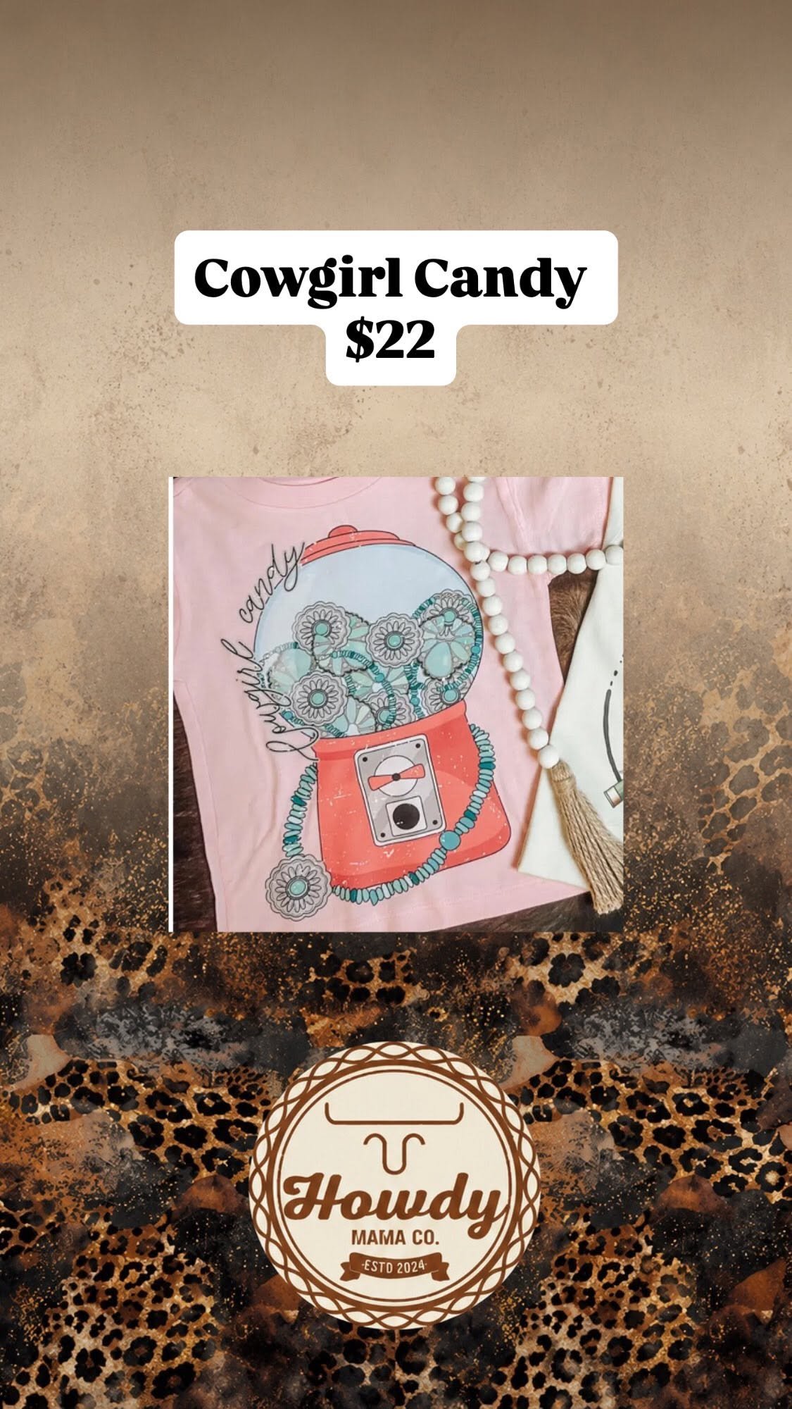 Cowgirl Candy pink tee with turquoise gumball machine