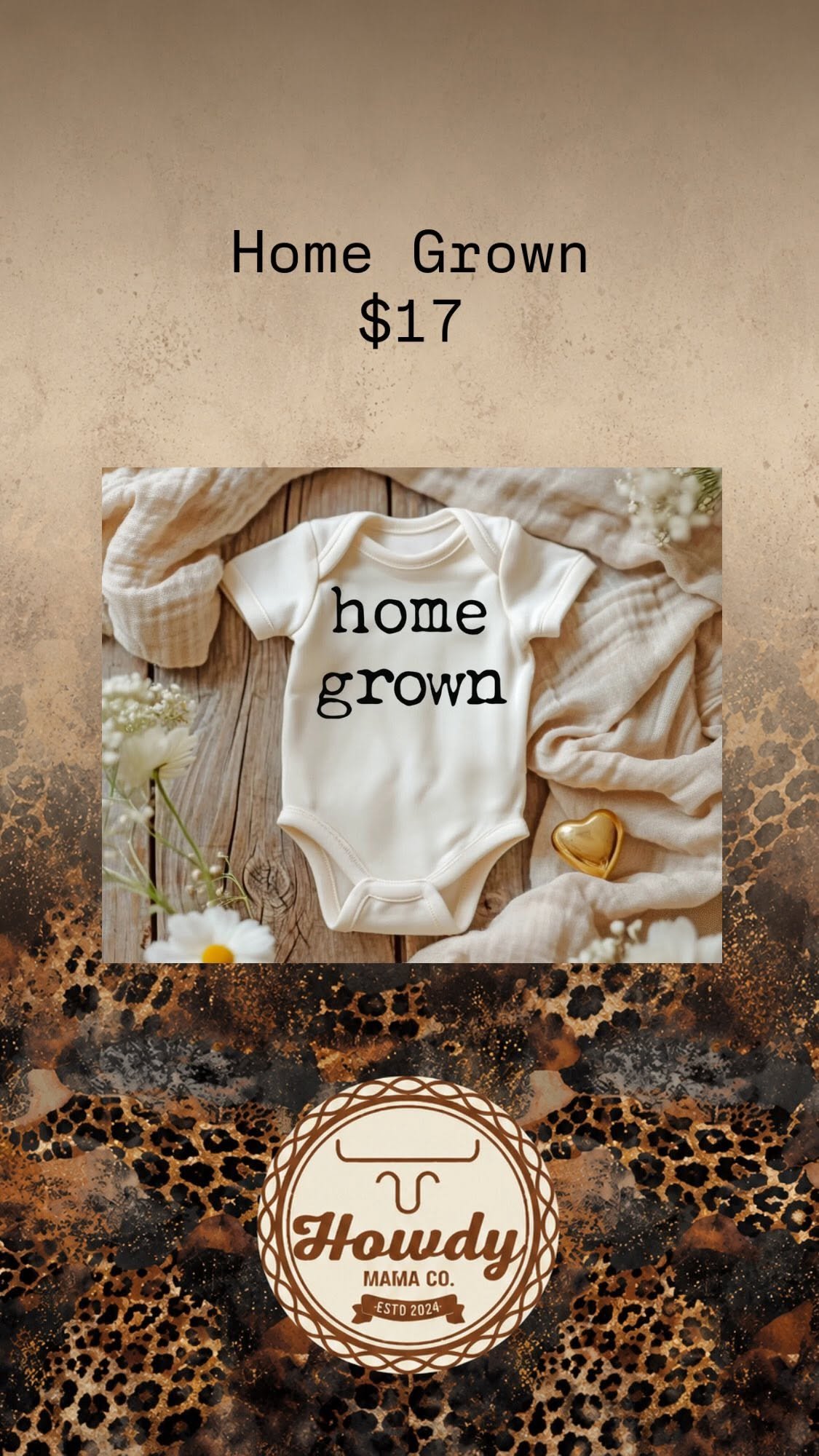 Home Grown typewriter print onesie