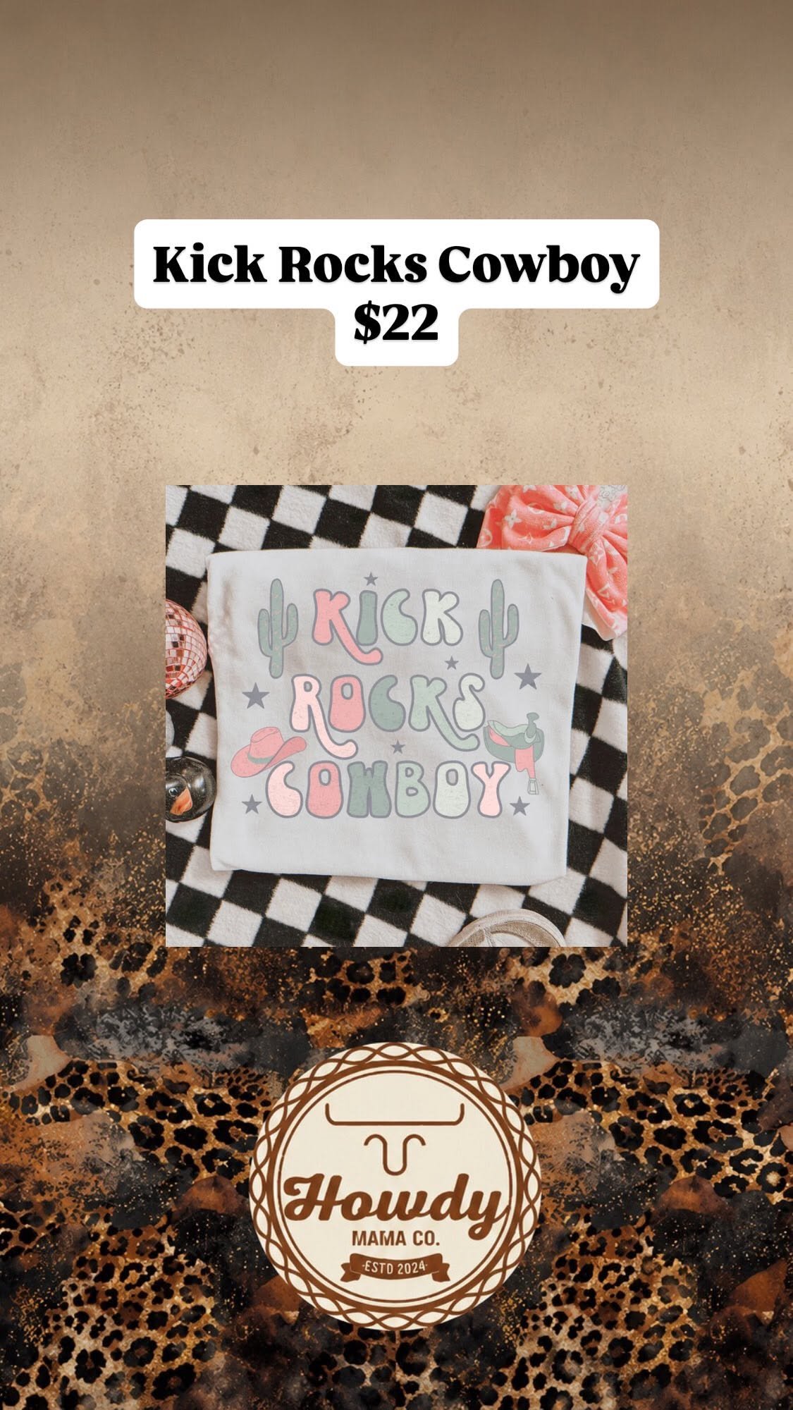 Kick Rocks Cowboy retro tee in pink and sage